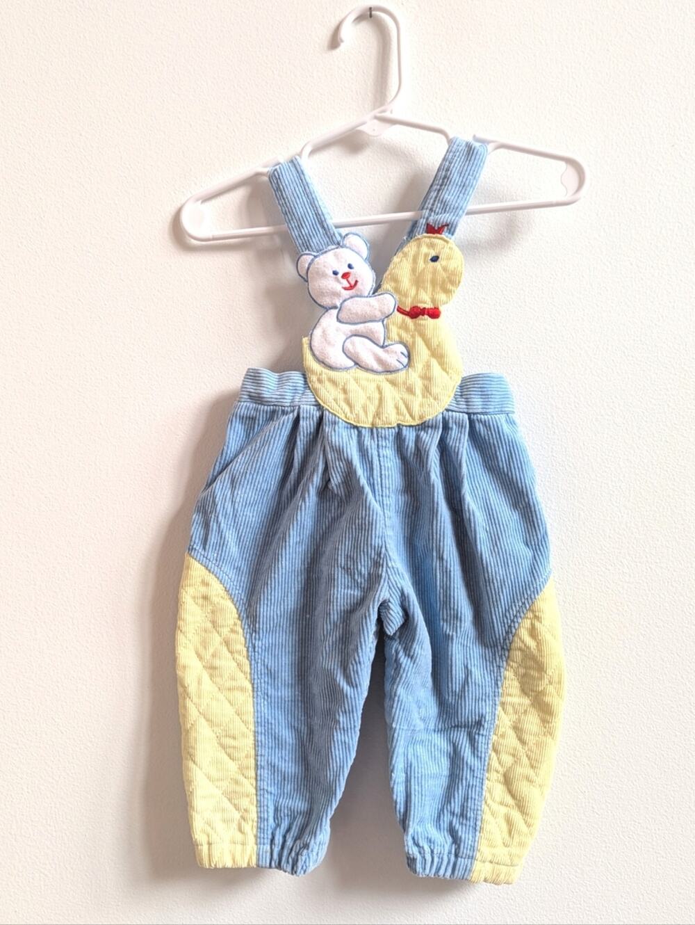 Vtg 80s Blue Overalls Teddy Bear Corduroy 0-3m Boys